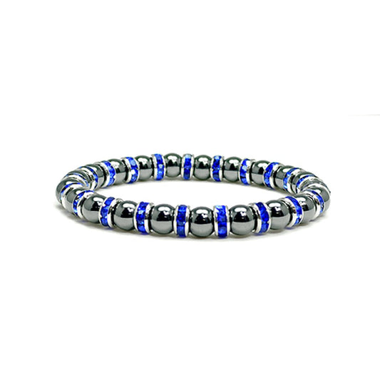 Accents Kingdom Magnetic Bracelet Women's Tuchi Simulated Pearl Hematite Magnetic Therapy Bracelet with Simulated Sapphire Crystal, 7.5"