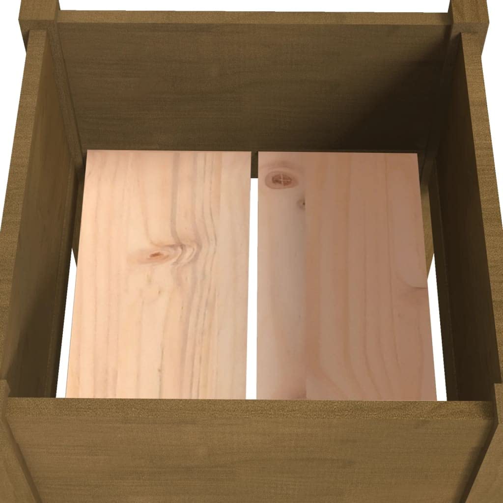 Bujkgyp Set of 1 Honey Brown Square Wooden Garden Planter for Outdoor Use on Balcony or Garden, Durable Solid Pinewood Planter with Minimalist Design for Flowers and Herbs, Modern Square