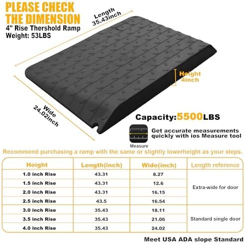 4" High Wheelchair Ramp Rubber Threshold Ramps for Wheelchairs for Home, 5500 lbs Weight Capacity, Non-Slip Surface for Wheelchair,Strollers,Scooters Home Doorways Use