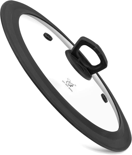 Set of 2 Vented Tempered Glass Universal Lid for Pot Pan Skillet with Heat Resistant Silicone Microwave Splatter Cover Microwave Safe Fit 8" 8.5" 9" and 11.5" 12" 12.5", Black