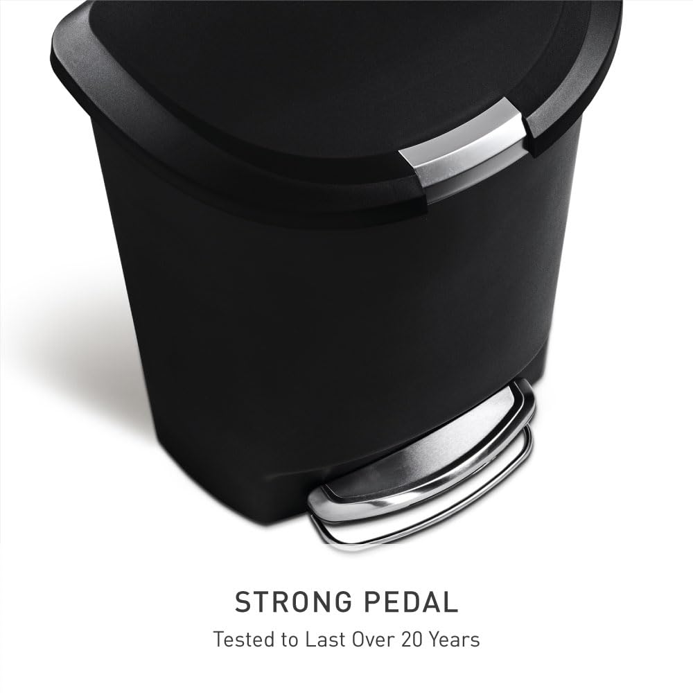 simplehuman 50 Liter / 13 Gallon Semi-Round Kitchen Step Trash Can with Secure Slide Lock, Black Plastic