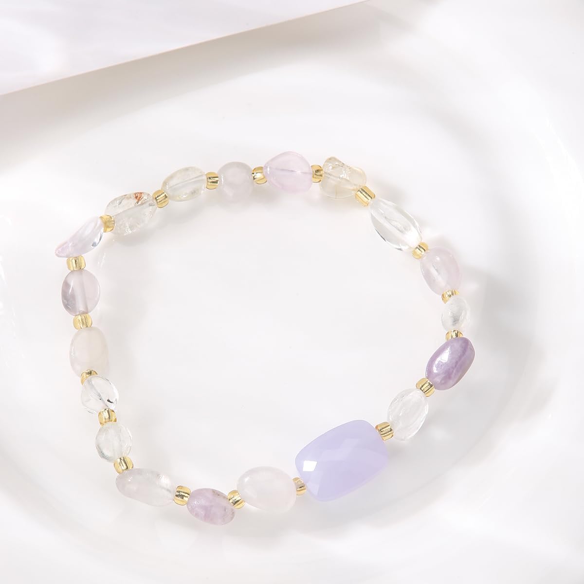 MetJakt 6-8MM Energy Gemstone Stretch Bracelet for Women - Handmade Original with Healing Crystal and Faceted Baguette Crystal Jewelry (purple Crystal)