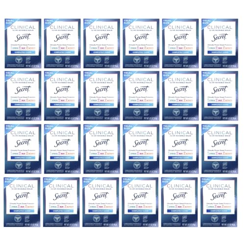 Secret Clinical Strength Antiperspirant Deodorant for Women, 3X Stress Protection, 72hr Sweat & Odor Protection, PH Balancing Minerals, Invisible Solid, Completely Clean Scent, 0.5 oz (Pack of 24)