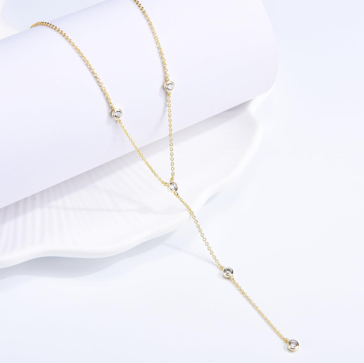 EPIRORA Y-Shaped Lariat Necklace for Women, Dainty Long Layered CZ Teardrop Pendant Necklace 14K Gold Plated Adjustable Chain Trendy Jewelry Gifts for Women