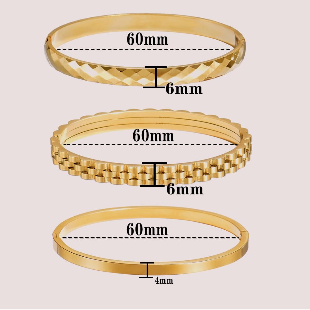 Xigocorsn Gold Bracelets For Women Heart Trendy Non Tarnish Trendy Stackable Charm Cuff Cute Mother Daughter Stainless Steel Bracelets (Bracelet set of three)