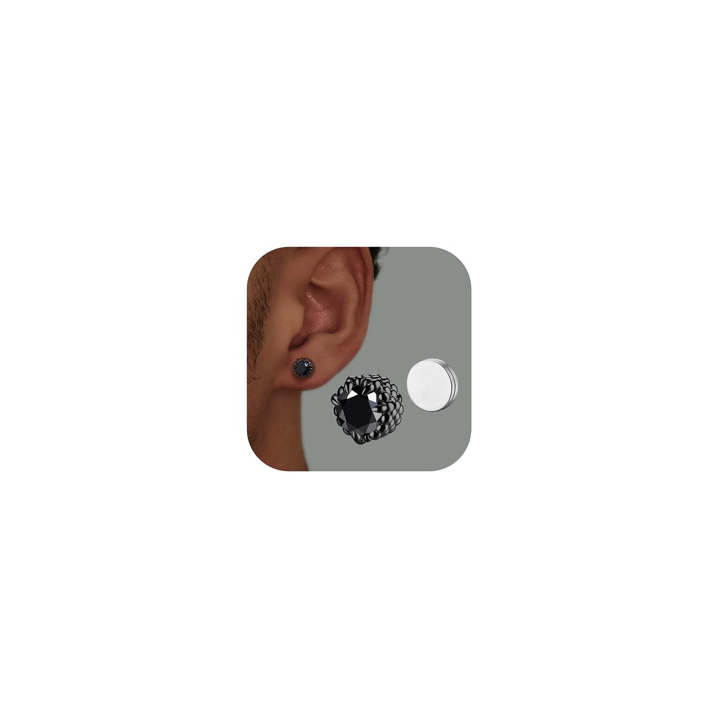 GEMQUEEN Magnetic Earrings for Men Women - 5A Shiny CZ Dragon Claw Punk Hypoallergenic Stainless Steel Non Piercing Clip on Fake Earrings Studs Black 8MM Not Easy to Fall