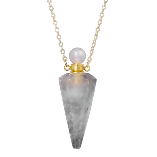 925 Sterling Silver Essential Oil Necklace For Women And Men, Natural Crystal Stone Cone Shape Pendant Necklace Healing Perfume Bottle Necklace Essential Oil Pendant Necklace (1 - Essential Oil Necklace)