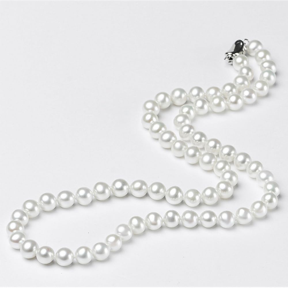 HUWODY Round White Simulated Shell Pearl Necklace Strand Pearl Choker Necklace Jewelry for Women 8mm 22inch