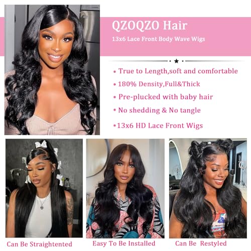 13x6 Lace Front Wigs Human Hair 180 Density Body Wave HD Lace Frontal Wigs Pre Plucked with Baby Hair Glueless Wig for Women 26Inch