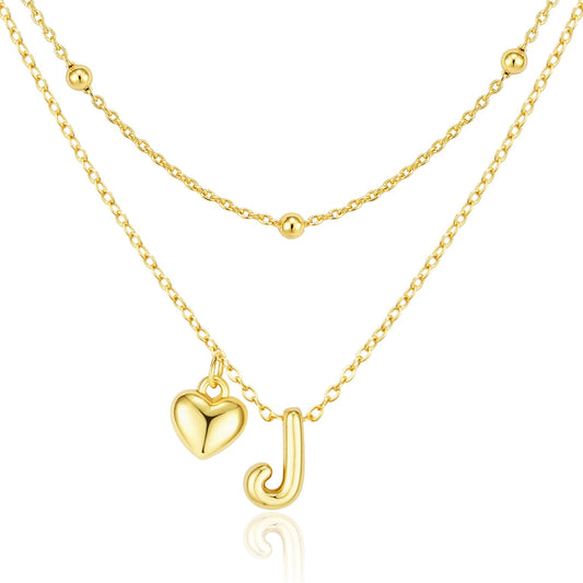 adoyi Gold Heart Initial Necklaces for Women Hers Dainty 14K Gold Plated Heart Layered Letter J Pendant Necklace Stack Trendy Jewelry Birthday Valentines Gifts for Women Jewelry