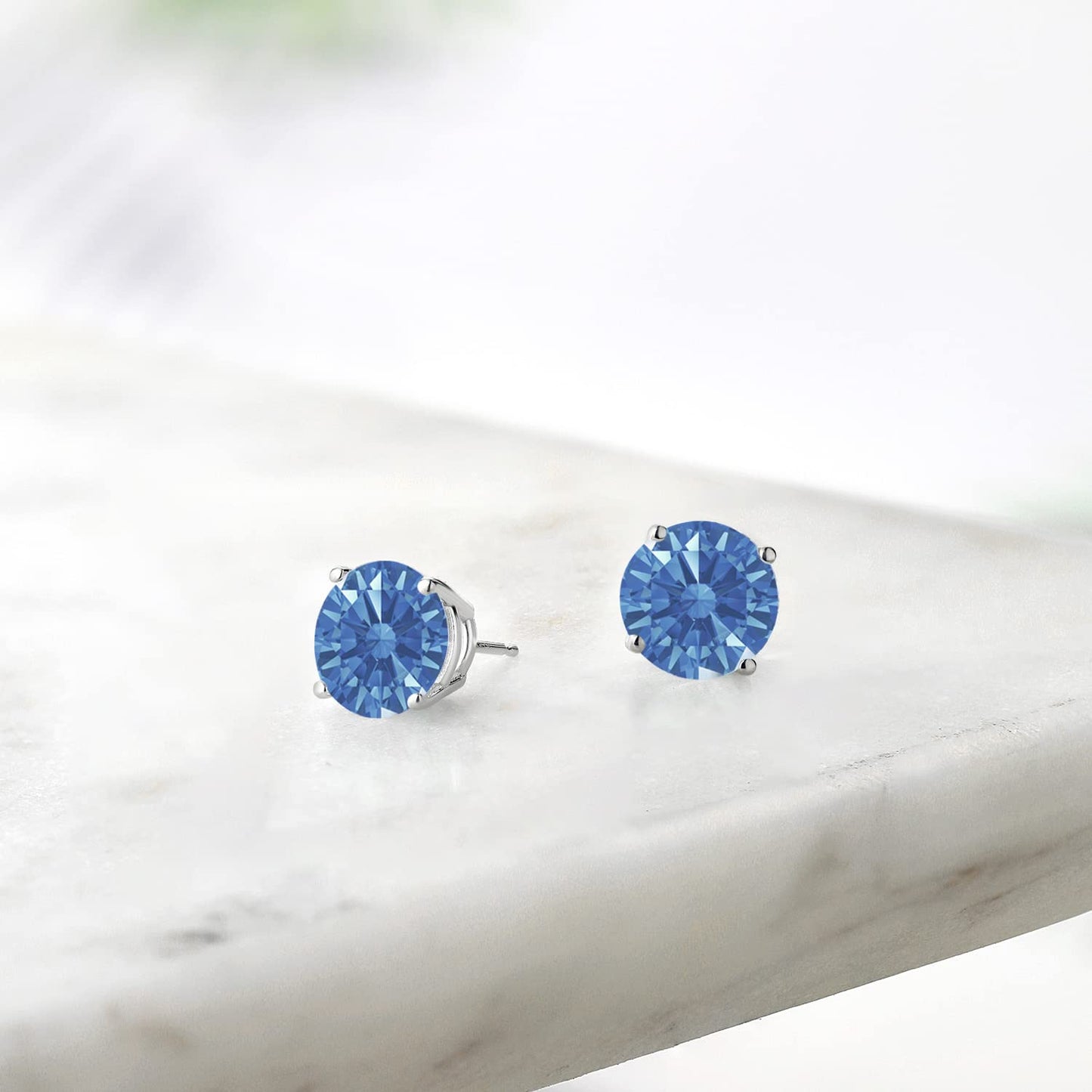 Gem Stone King 2-4 Cttw Round Gemstone Birthstone Stud Earrings For Women Men | 925 Sterling Silver | Round 7MM | Fine Jewelry Gifts for Women Her Mom Wife Men | Fancy Blue Zirconia