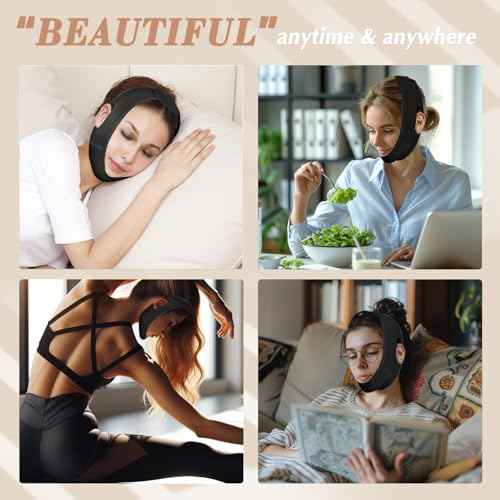 Reusable V Line Lifting Mask with Chin Strap, V Shaped Face Mask for Sagging, Jaw Exerciser (Black)