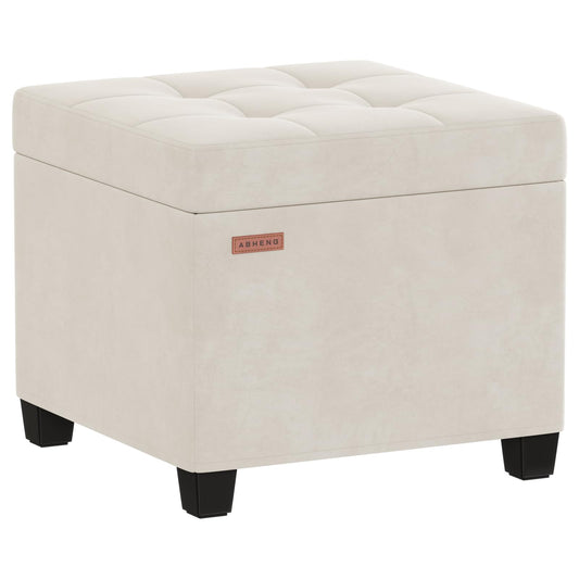 ABHENG Velvet Cover Steel Frame Ottoman with 48L Storage,17.7" x 17.7" x 17.7" Square Linen Storage Ottoman Stool Cube with Legs,for Dorm Livingroom White UASND64W