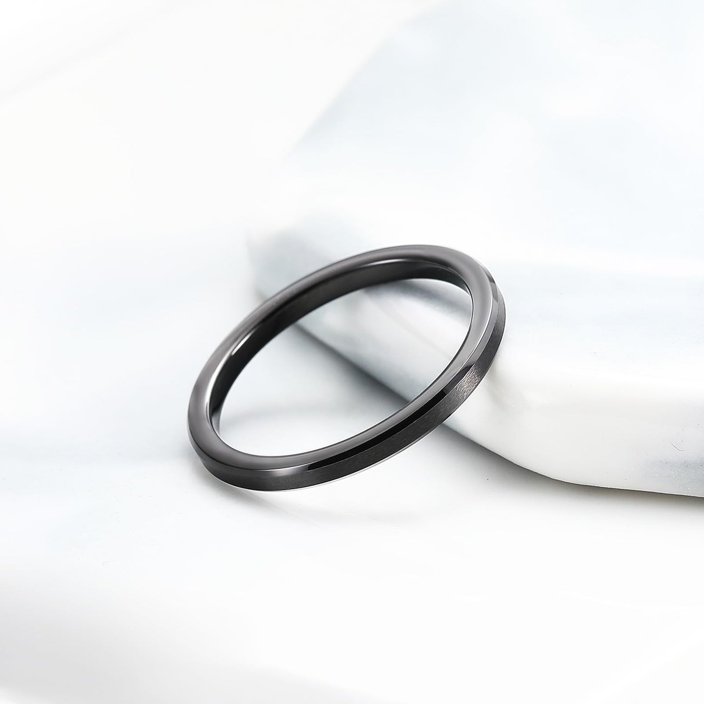 King Will 2mm Black Tungsten Men's Wedding Band - Brushed Matte Finish, Beveled Polished Edge, Comfort Fit Size 9