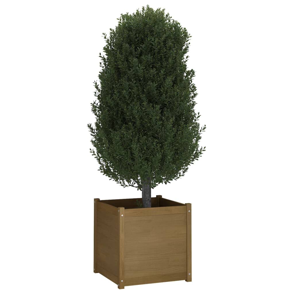Teravane Garden Planter Honey Brown Solid Pine Wood Large Square Outdoor Flower pots for Vegetables and Succulents Rustic Decorative Raised Bed for Garden and Patio