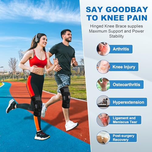 Plus Size Knee Brace for Women & Men, Patella Gel & Side Stabilizers for ACL, Meniscus Tear, Arthritis, Joint Pain and Injury Recovery, Hinged Knee Brace with Maximum Support and Strong Stability