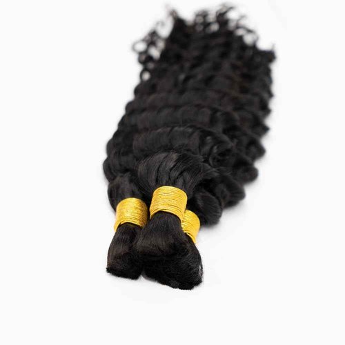 XISHIHONGYAN Bulk Human Hair Deep Curly - 4 Bundles (200g) Weft-Free Seamless for Box & Boho Knotless Braids 16" 18" 20" 22" Natural Black