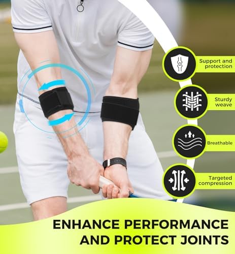HiRui Tennis Elbow Brace for Forearm Tension Relief, Elbow Support Arm Straps Compression Pad for Men Women, Pressure Bands for Tendonitis Strains Weightlifting Golfer Baseball (Black-2 Pack)