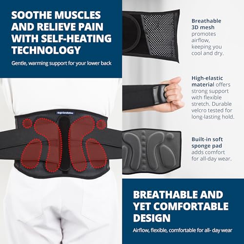 Strong Self-Heating Fit Lower Back Brace – Advanced Composite Fiber Support Belt with X-Shaped Design, Strong Lumbar Support, Pain Relief for Men & Women, Medium