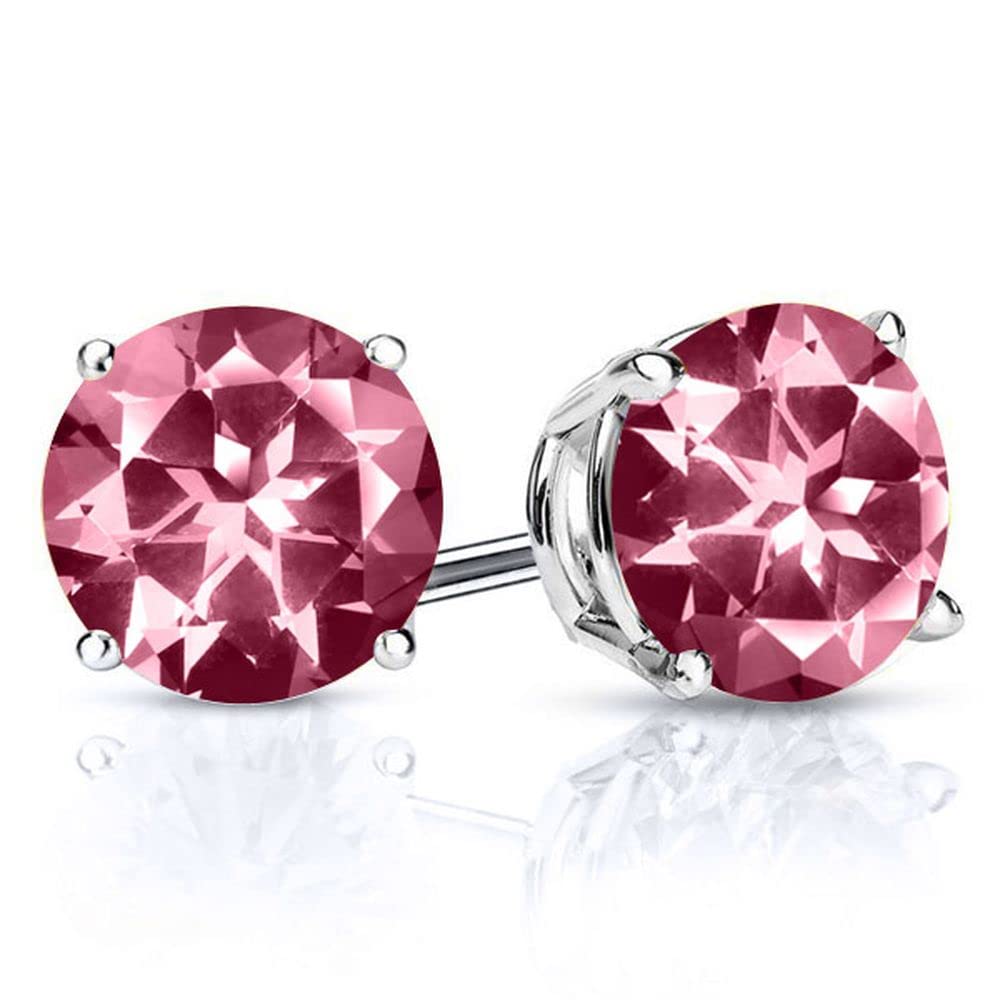 Gem Stone King 2-4 Cttw Round Gemstone Birthstone Stud Earrings For Women Men | 925 Sterling Silver | Round 7MM | Fine Jewelry Gifts for Women Her Mom Wife Men | Pink Topaz-November