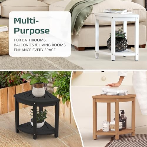 Corner Shower Stool for Inside Shower Waterproof, HIPS Poly Lumber Shower Bench Seat Chair, Bath Shower Stool for Shaving Legs Foot Rest with Adjustable & Non-Slip Feet, Load 400 lbs, Black