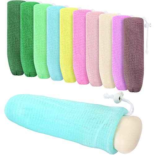Boao Mesh Soap Bar Loofah Exfoliating Mesh Soap Saver Bag Pouch Bubble Foam Net for Body Facial Shower Cleaning Tool(10 Pieces)