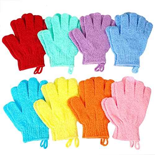 Bath Gloves,16 Pcs Exfoliating Bath Gloves,Body Scrub Gloves with Hanging Loop for Beauty Spa Massage Skin Shower Body Scrubber-8 Colors