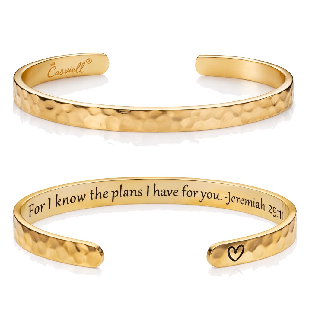 Carviell Christian Bracelet for Women – For I Know the Plans I Have for You Jeremiah 29:11, Engraved Gold Cuff, Religious Faith Jewelry Gift for Daughter, Sister, Friend, Mom, or Granddaughter