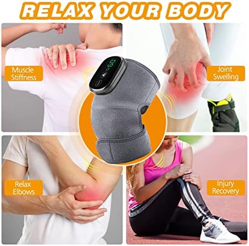 Cordless Knee Massager with Heat Vibration, Electric Heated Knee Brace Shoulder Heating Pads Elbow Wrap for Pain Relief (Pack of 1 Grey)