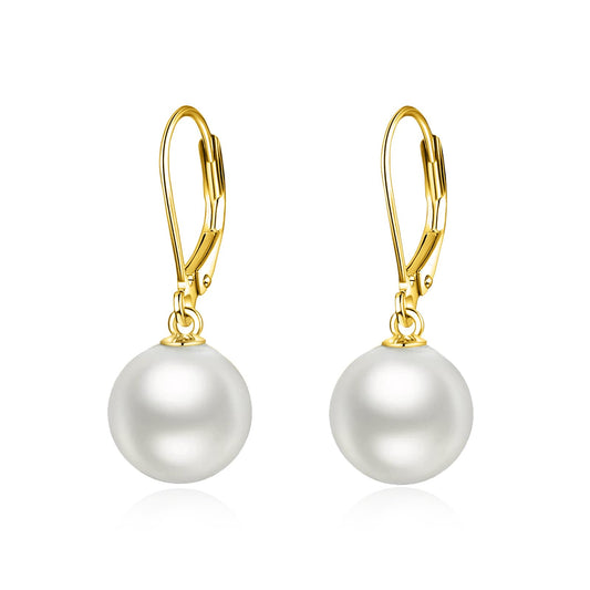 925 Sterling Silver Gold Pearl Leverback Earrings Dangle Drop Jewelry Gifts for Women (Pearl-Gold)