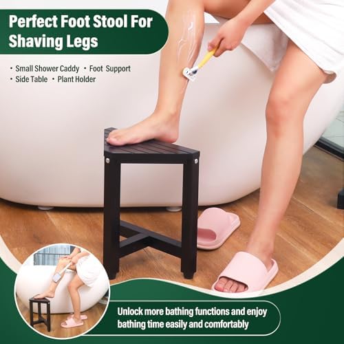 TYYIHUA 13.2" Shower Stool for Shaving Legs, Shower Foot Rest, Shower Stool for Inside Shower Waterproof, Small Corner Stool for Small Space, Small Shower Bench for Bathroom, Black