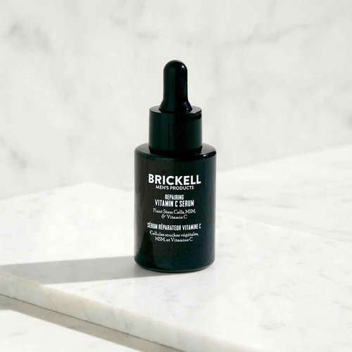 Brickell Men's Anti Aging Vitamin C Serum For Face, Repairing Night Facial Serum for Men, Natural and Organic Hyaluronic Acid Serum For Face to Diminish Wrinkles and Reduce Redness, 1 Ounce, Scented