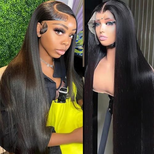 13x6 Lace Front Wigs Human Hair Pre Plucked 22Inch Straight Lace Front Wigs Human Hair 180% Density Wigs For Black Women Wigs with Baby Hair Natural Black