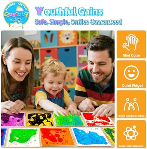 Squishy Liquid Sensory Gel Tiles 12 Packs - Square Sensory Fidget Toys for Stress Relief, Sensory Play & Portable Fun, Washable Sensory Floor Tiles for Kids in Home, Classroom, Travel