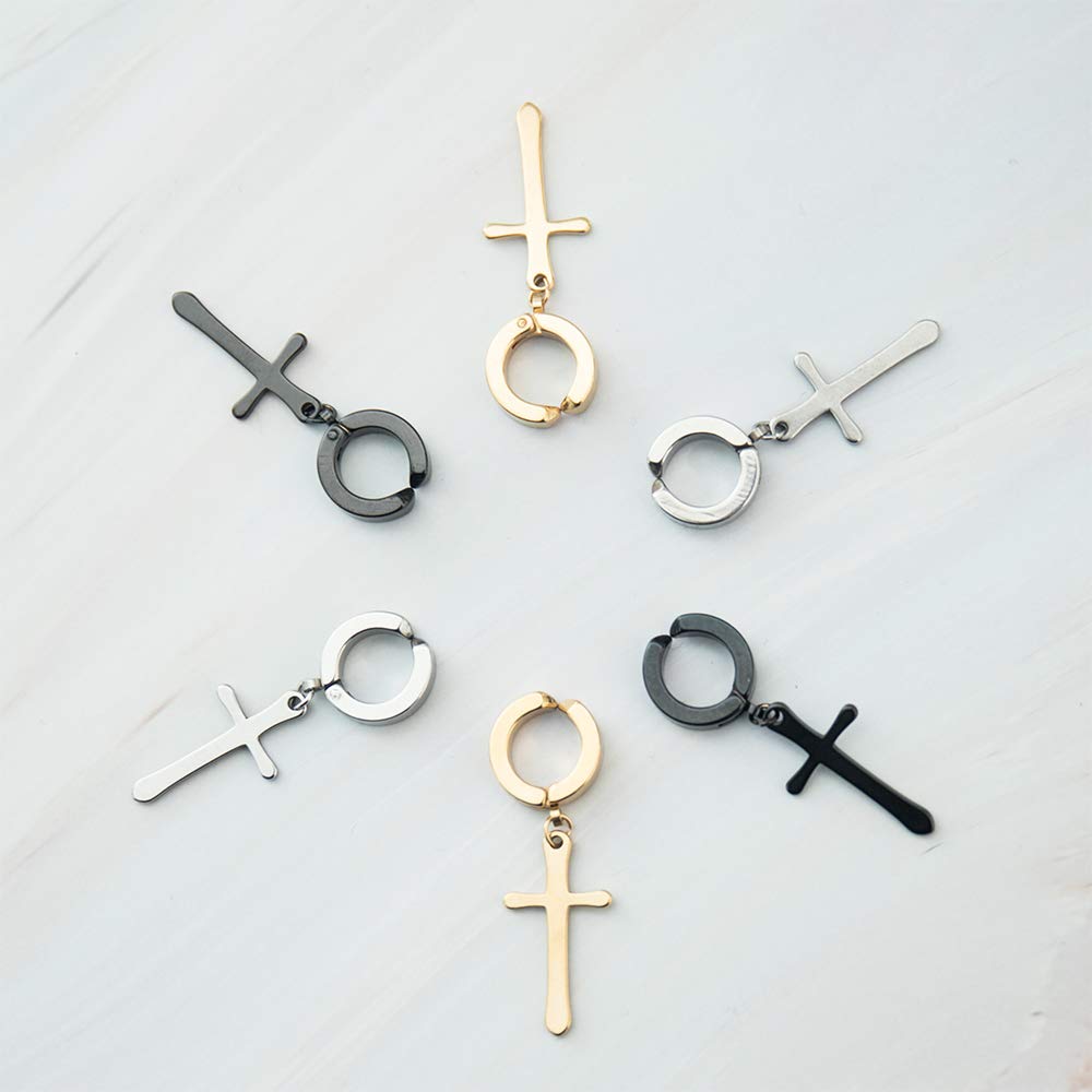 NEWITIN 15 Pairs Magnetic Stud Earrings for Men Clip on Earrings Stainless Steel Magnet Earring Unisex Dangle Cross CZ Hoop Magnetic Stud Earring Set for Men Women