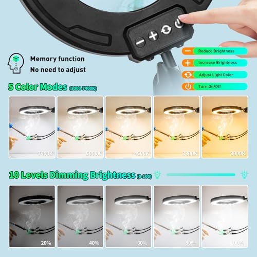 Ultra Long 3-Section Swing Arm 12X Magnifying Glass with Light and Stand, 5 Colors Helping Hands Magnifying Lamp, 4-Way Large Metal Clamp LED Lighted Magnifier Lamp for Craft Workbench Repair