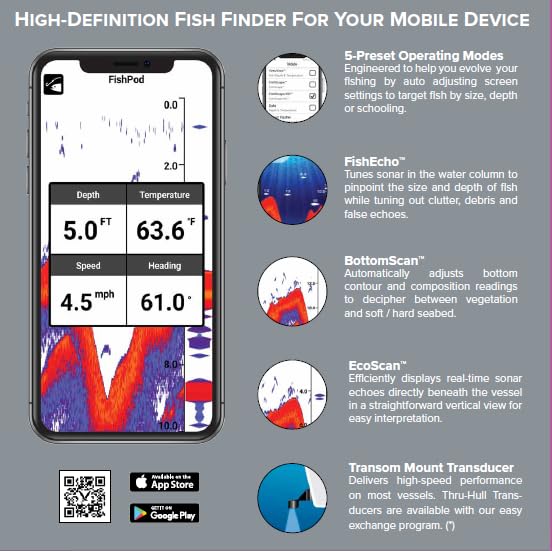Hawkeye FISHPOD 10BX Boat Mount Bluetooth Fish Finder with AI Technology