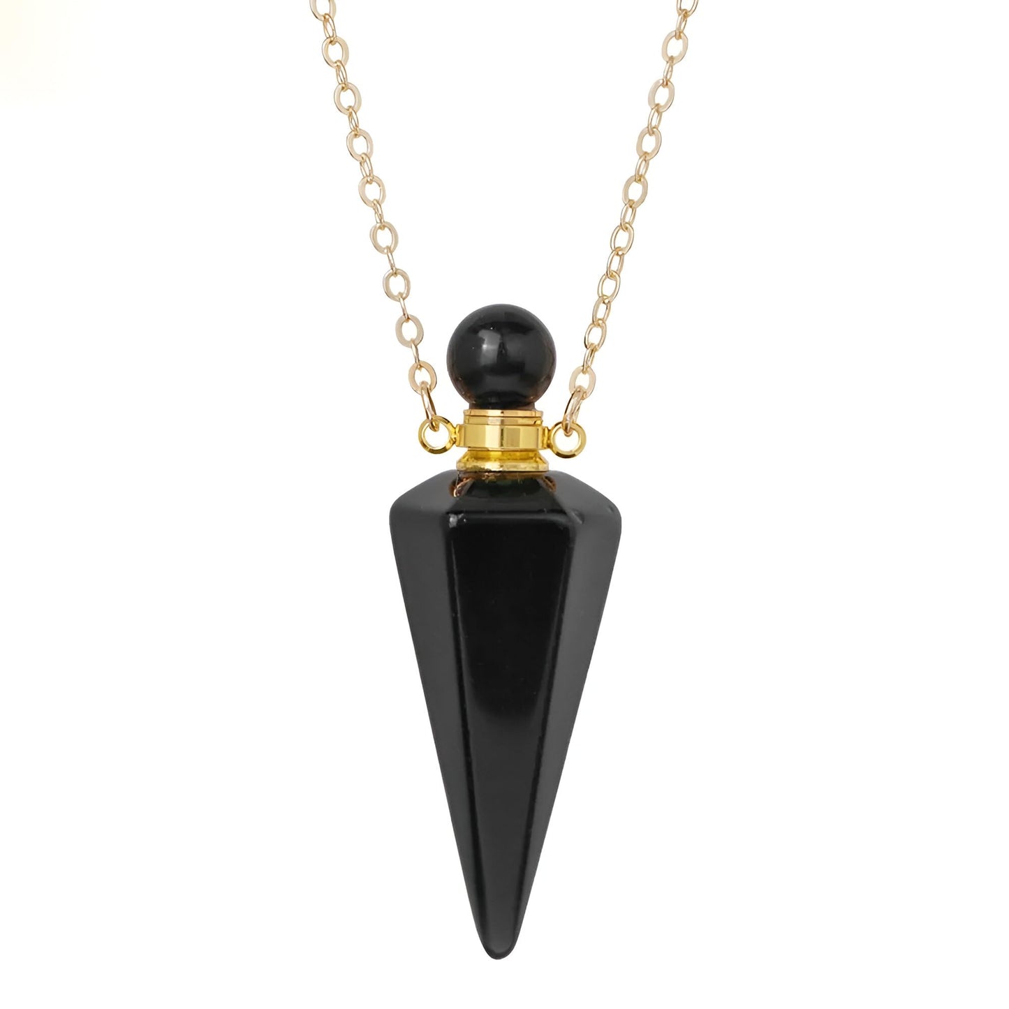 925 Sterling Silver Essential Oil Necklace For Women And Men, Natural Crystal Stone Cone Shape Pendant Necklace Healing Perfume Bottle Necklace Essential Oil Pendant Necklace (7 - Essential Oil Necklace)