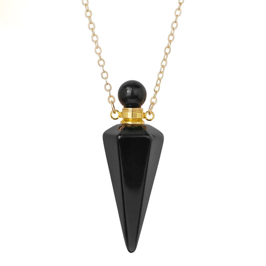 925 Sterling Silver Essential Oil Necklace For Women And Men, Natural Crystal Stone Cone Shape Pendant Necklace Healing Perfume Bottle Necklace Essential Oil Pendant Necklace (7 - Essential Oil Necklace)