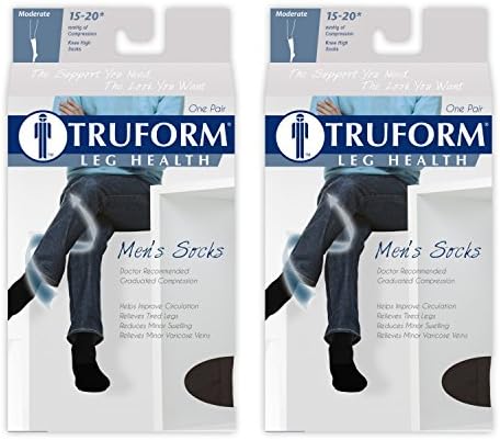 Truform Men's 15-20 mmHg Knee High Cushioned Athletic Support Compression Socks, Navy, Small (2 Pairs)