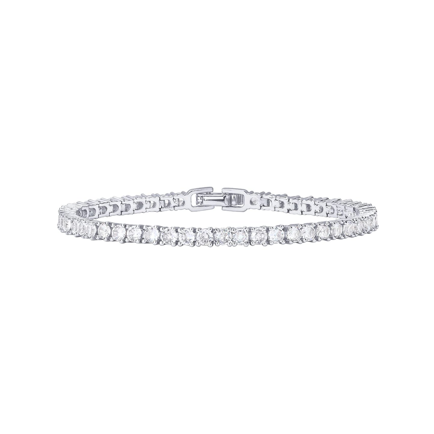 PAVOI Rhodium Plated Tennis Bracelets for Women - 3mm Cubic Zirconia Classic Gold Tennis Bracelets for Women and Men - Trendy CZ Jewelry Gifts - Size 7.5 Inches
