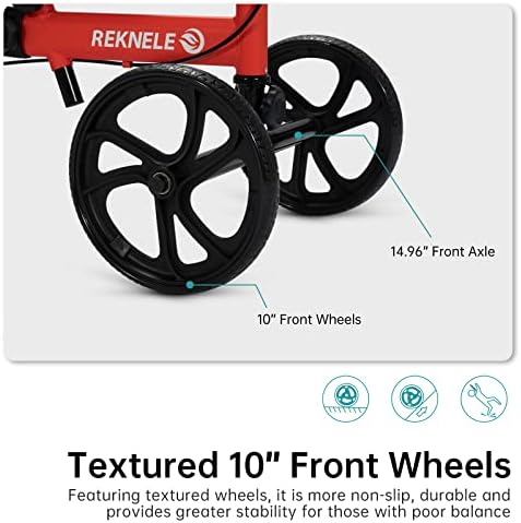 ELENKER Best Value Knee Walker with 10" Front Wheels Steerable Medical Scooter Crutch Alternative with Dual Braking System Red