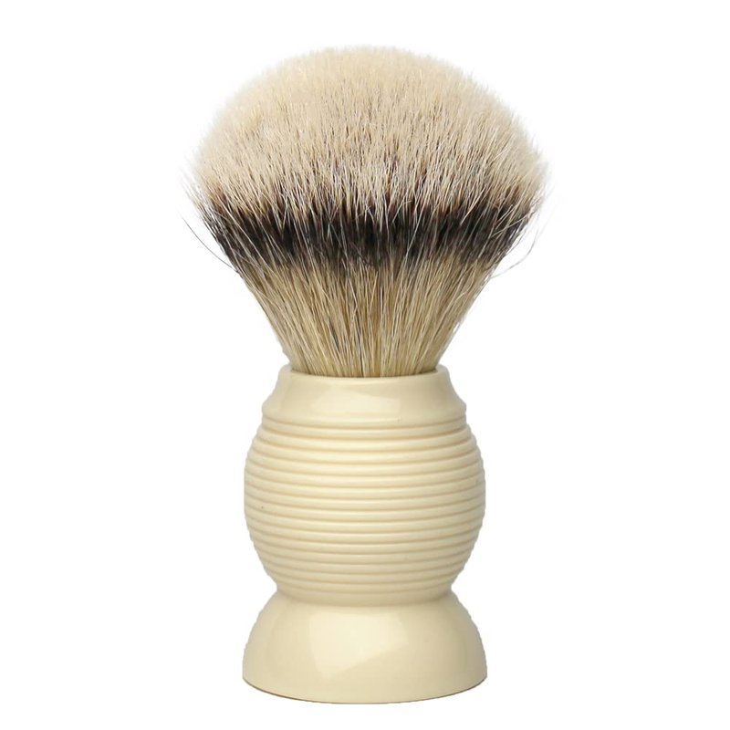 G.B.S Silvertip Synthetic Shaving Brush, Faux Ivory with Stainless Brush Stand, Knot Soft Bristle Grooming Professional Durable Convenient Brush