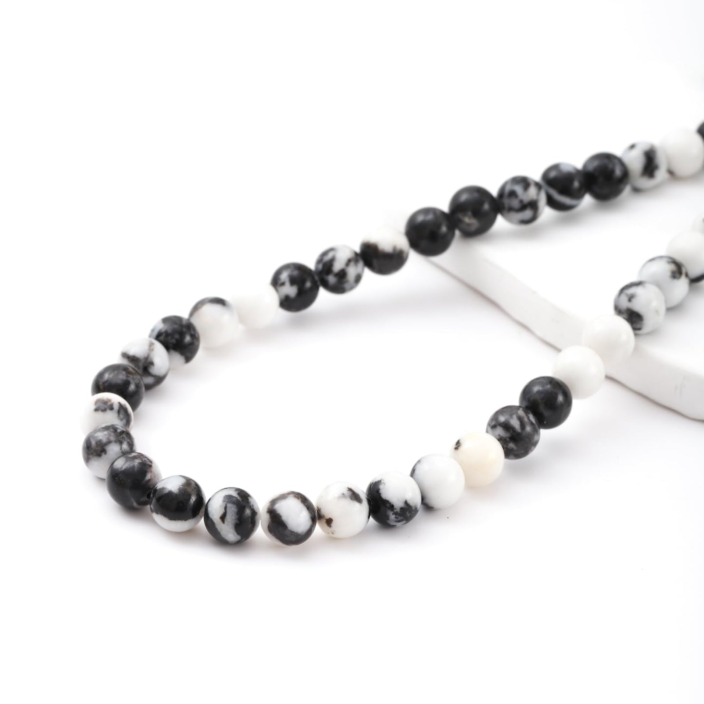 6mm 60pcs DIY Natural Black White Zebra Stone Beads Round Healing Crystal Gemstone Loose Beads for Jewelry Making Handmade Bracelet Necklace