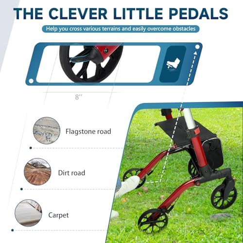 Walkers for Seniors with Seat Foldable, Rollator Walker with 4 Wheels, Narrow Rolling Walker with Brakes