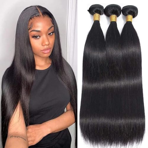 Straight Bundles Human Hair 22 24 26 Inch 100% Unprocessed Brazilian Virgin Hair Straight Weave Bundle Human Hair Bundles Real Natural Black Human Hair Extensions