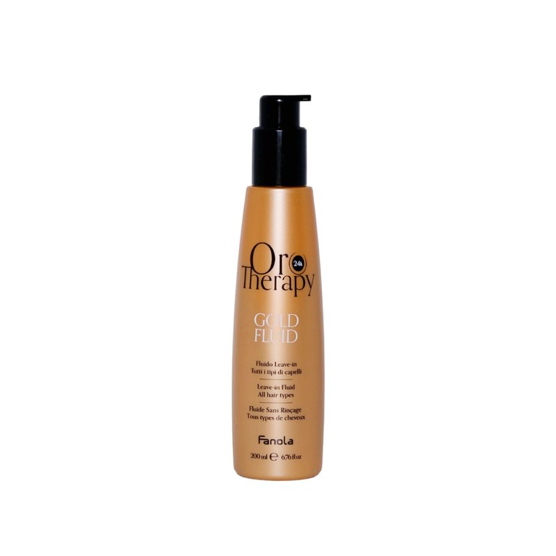 Fanola Oro Therapy Gold Fluid Leave In Conditioner - Shine & Repair Hair Care Treatment - Formulated with Colloidal Gold, Rose Extracts & Wheat Protein (6.76 Fl oz)