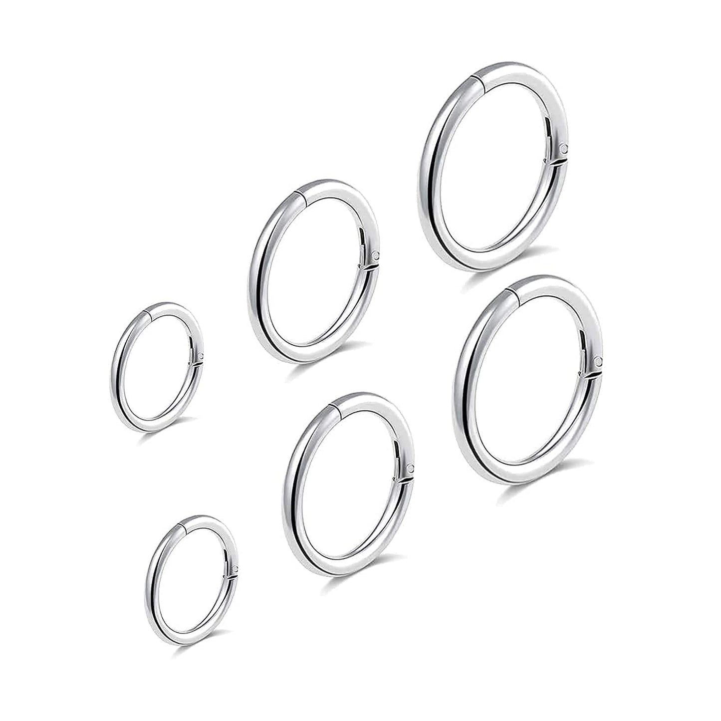 BOGKU 6pcs G23 Titanium Septum Rings Hinged Nose Ring Hoops for Women 16G Cartilage Hoop Earrings Body Piercing Jewelry Silver Lip Rings - Diameter 6mm 8mm 10mm