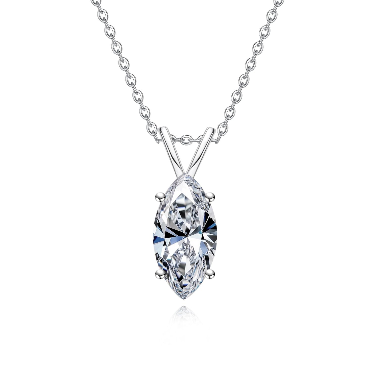 AnuClub Marquise Cut Moissanite Pendant Necklace 2CT D Color VVS1 925 Sterling Silver Everyday Wear Necklace for Women Wife Her with Certificate, 40+2+3cm Adjustable Chain