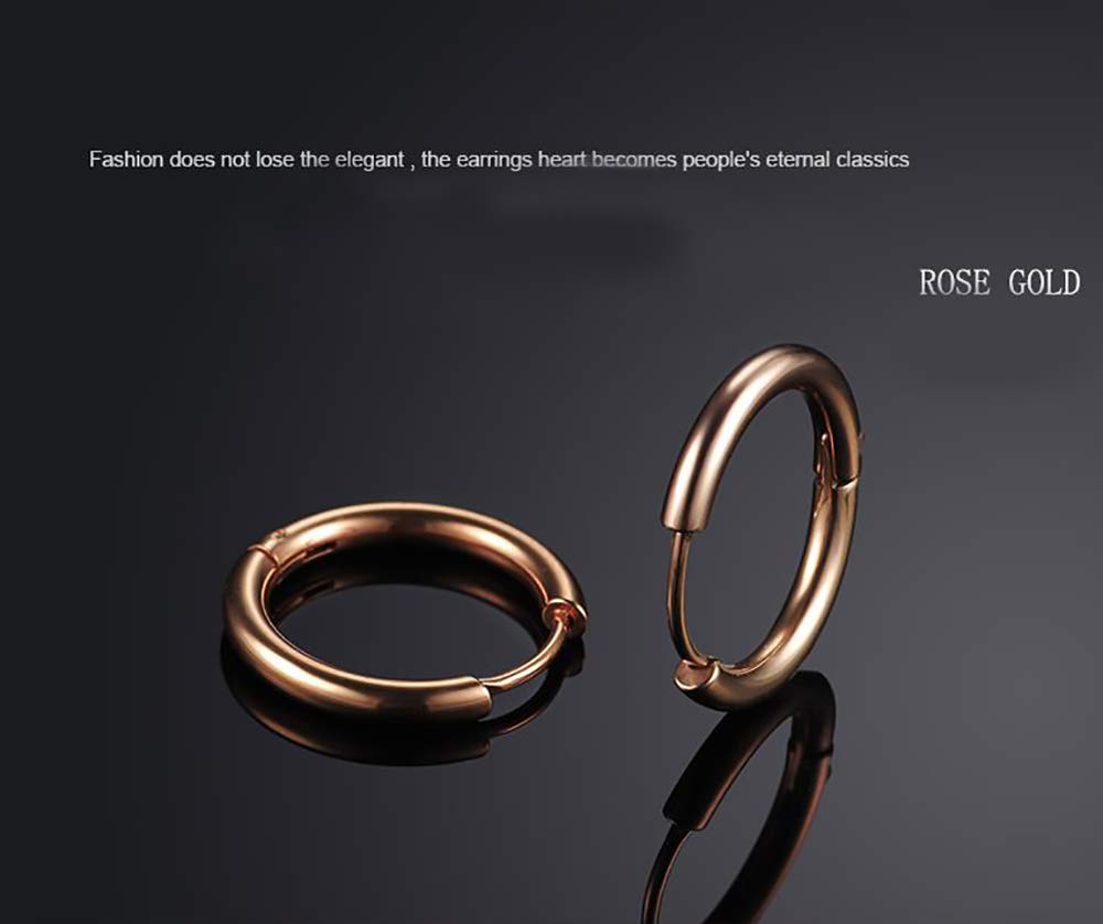 316L Surgical Stainless Steel Huggie Hoop Earrings 12mm Rose Gold Hypoallergenic Earrings Hoop Cartilage Helix Lobes Hinged Sleeper Earrings For Men Women (E04:12mm Rose Gold(THK 2.0mm))
